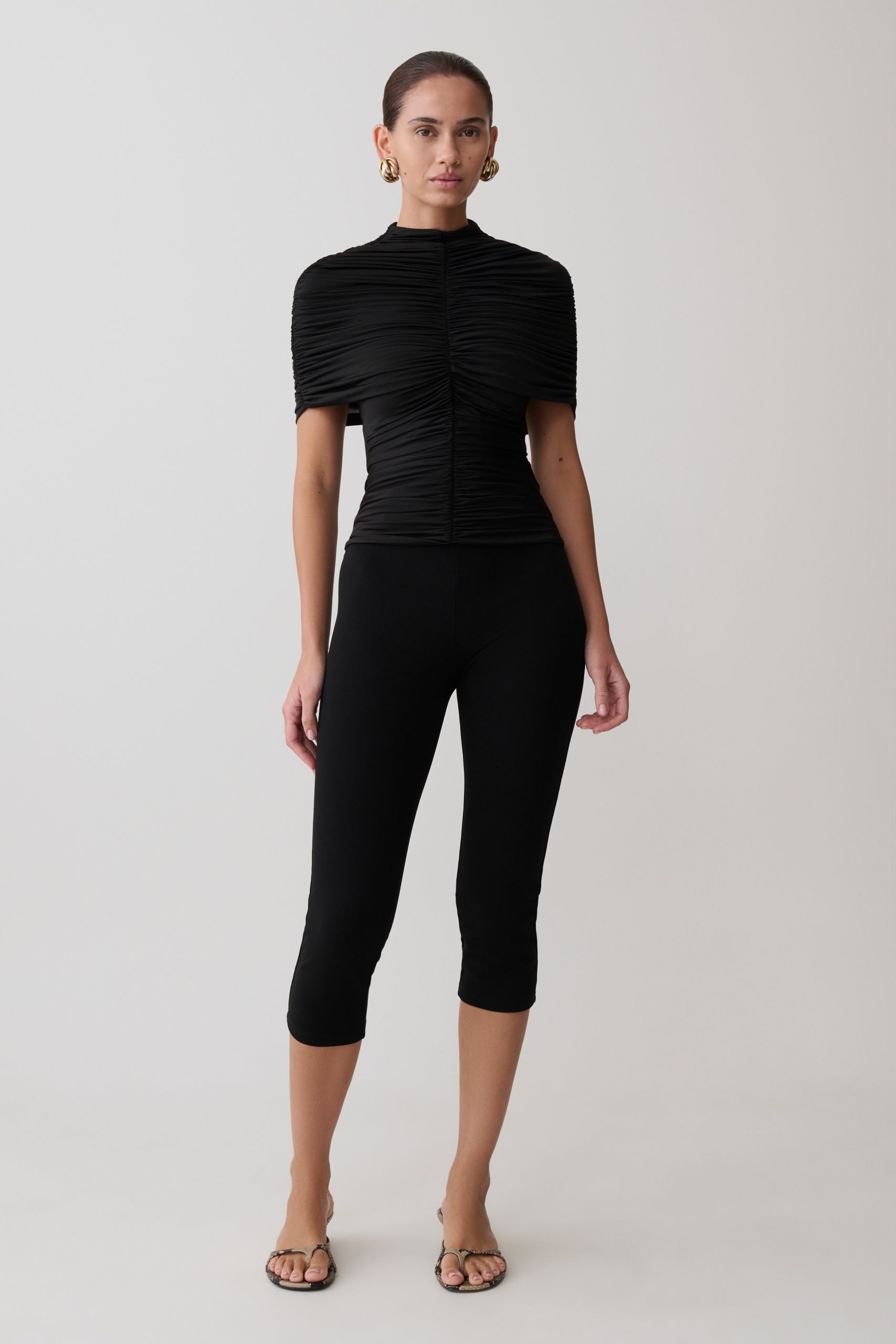 Linh Slinky High Neck Gathered Top - Black - Image 5