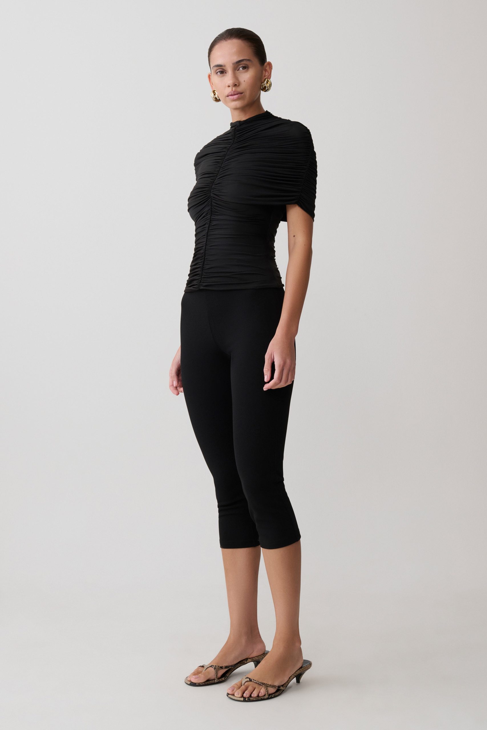 Linh Slinky High Neck Gathered Top - Black - Image 6