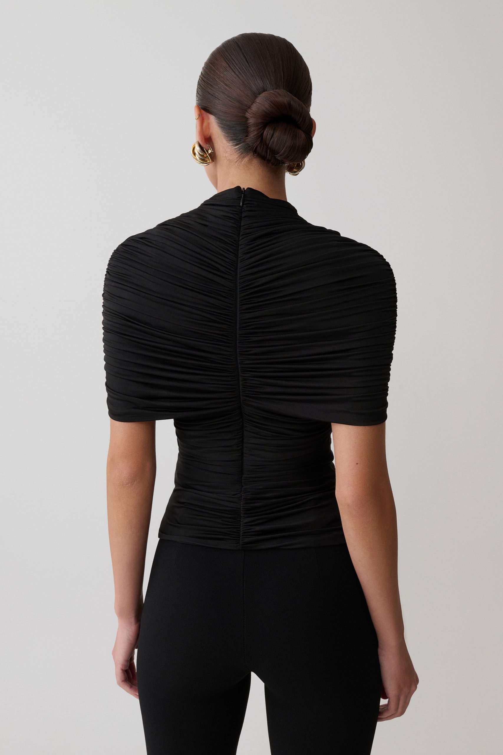 Linh Slinky High Neck Gathered Top - Black - Image 2