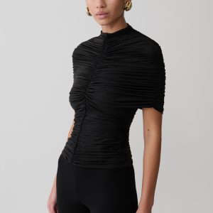 Linh Slinky High Neck Gathered Top - Black