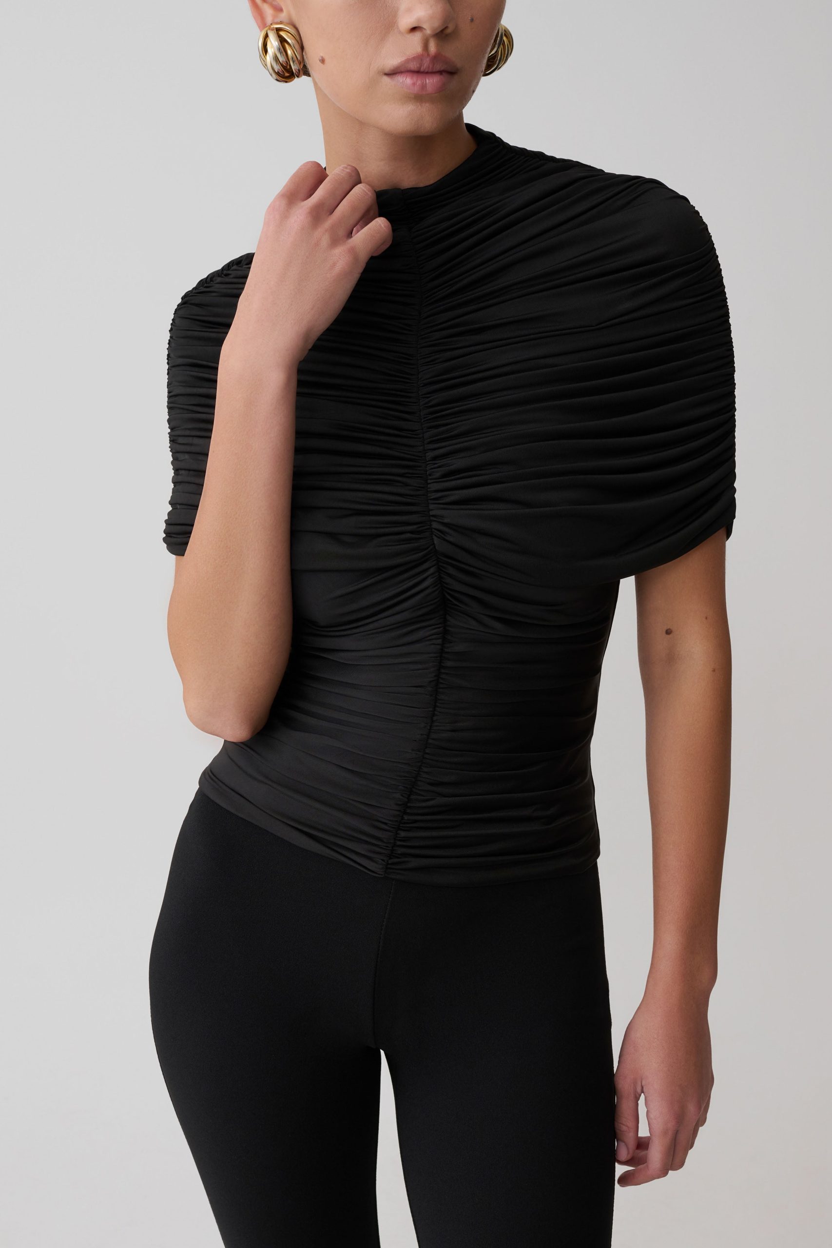 Linh Slinky High Neck Gathered Top - Black - Image 4