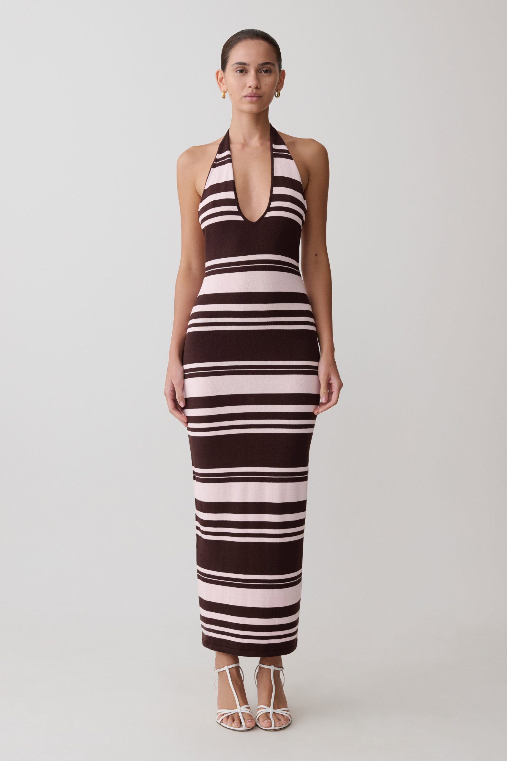 Brienne Stripe Midi Dress - Pink/Chocolate - Image 5