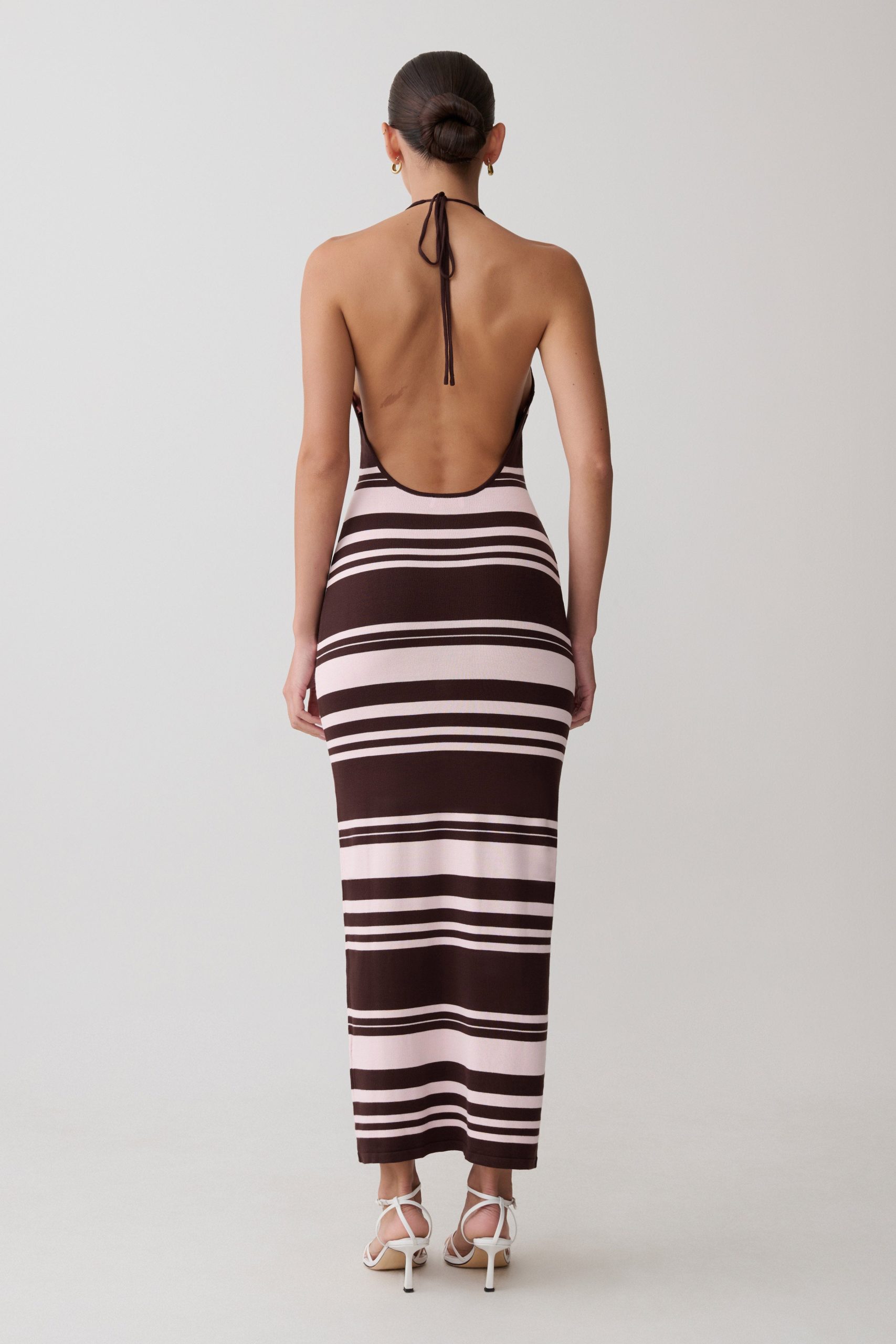 Brienne Stripe Midi Dress - Pink/Chocolate - Image 2