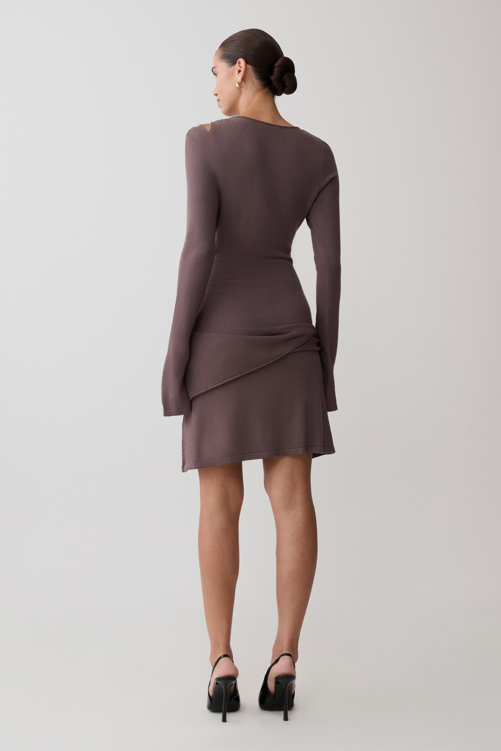 Cresida Knit Long Sleeve Mini Dress With Hardware - Peppercorn - Image 3