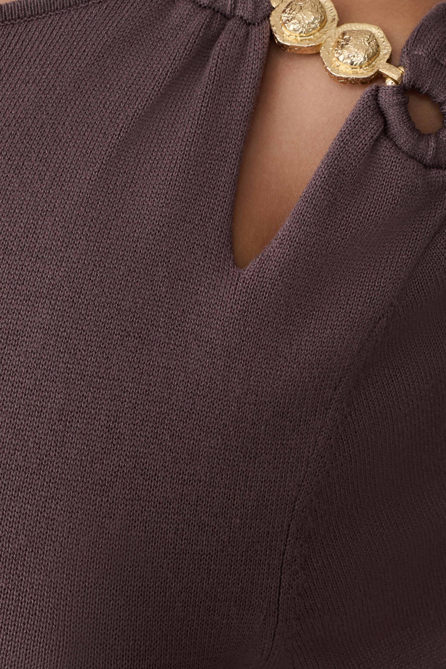 Cresida Knit Long Sleeve Mini Dress With Hardware - Peppercorn - Image 6