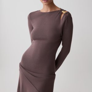 Cresida Knit Long Sleeve Mini Dress With Hardware - Peppercorn