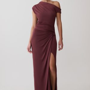 Alyn Off Shoulder Draped Maxi Dress - Dark Plum