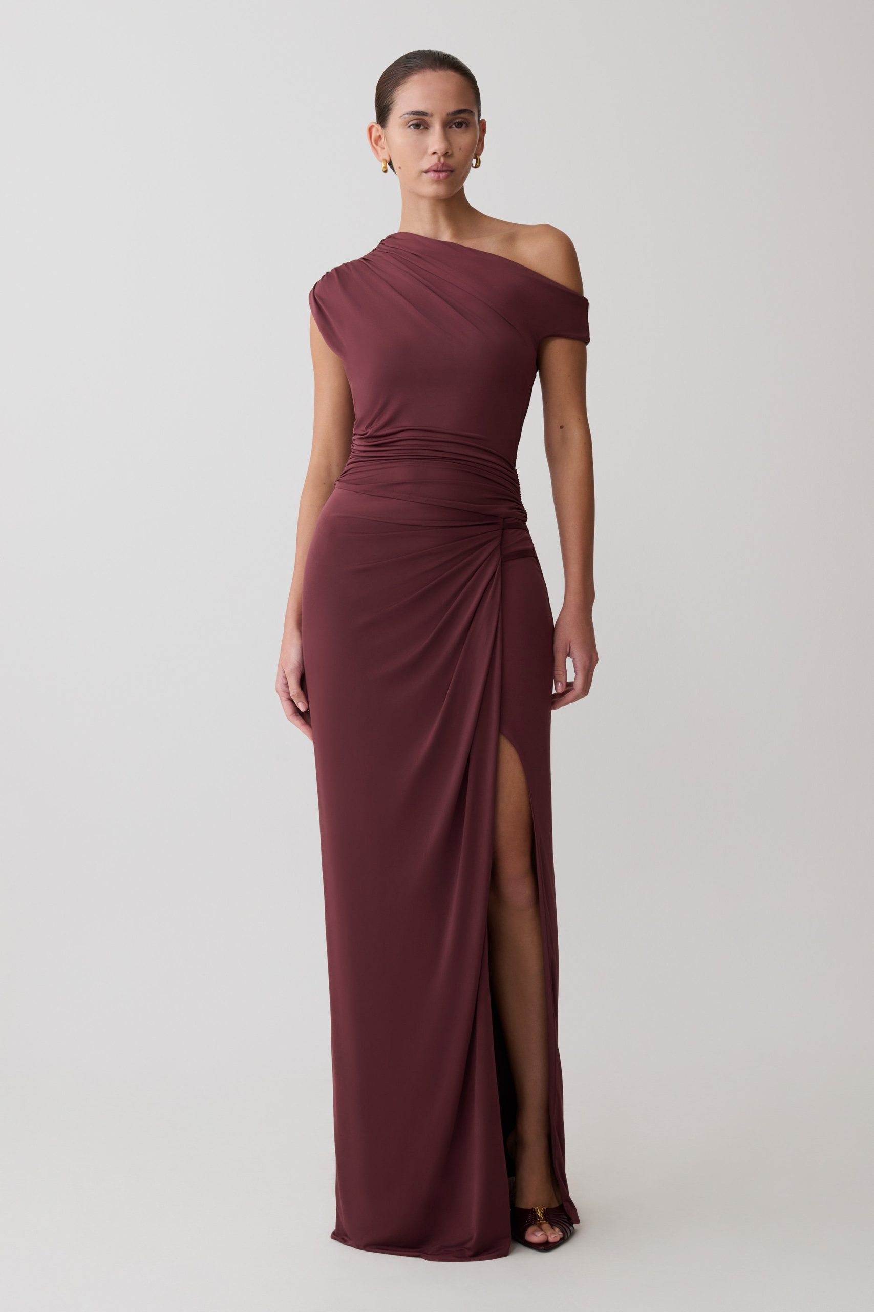 Alyn Off Shoulder Draped Maxi Dress - Dark Plum - Image 4