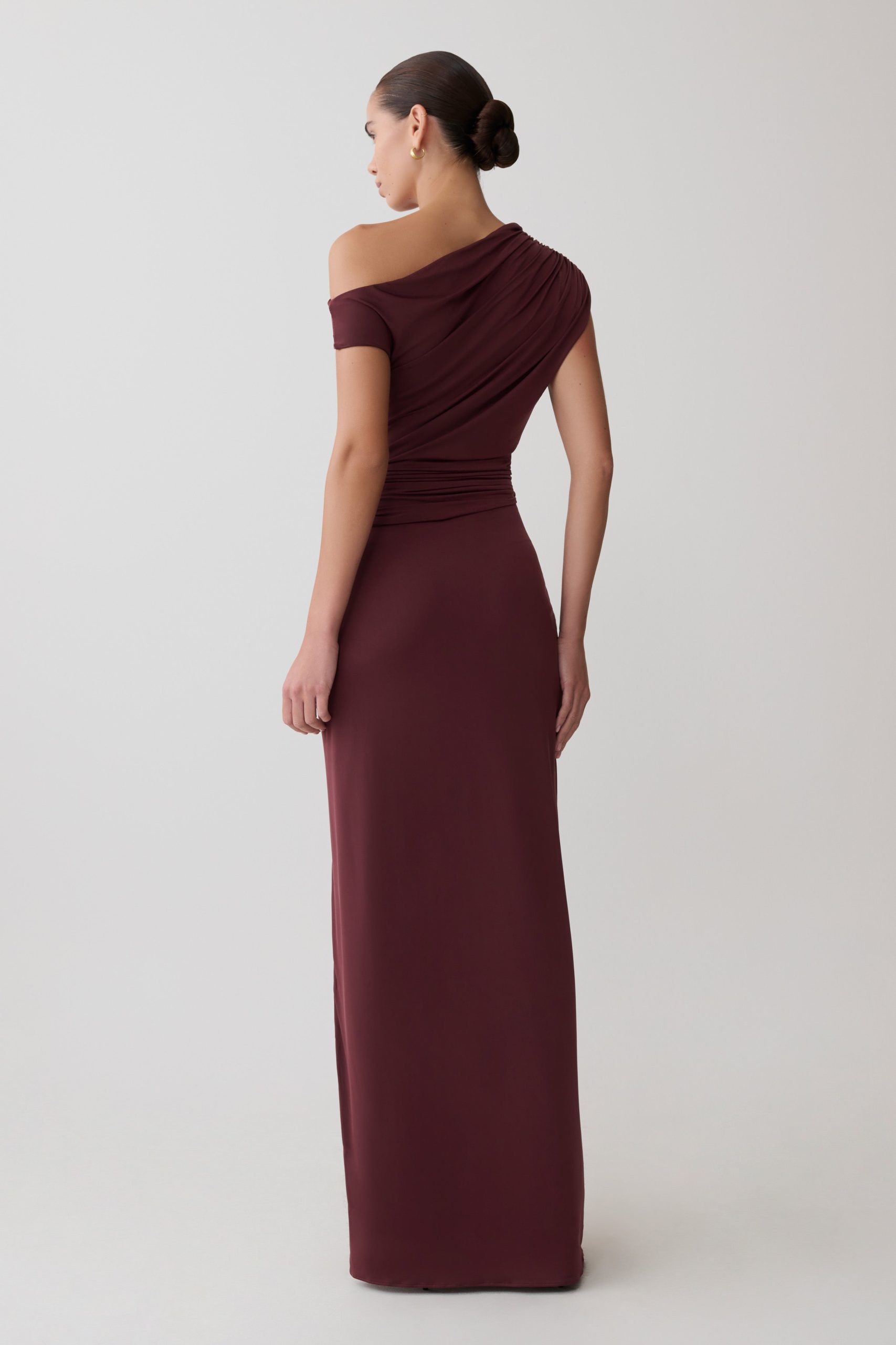 Alyn Off Shoulder Draped Maxi Dress - Dark Plum - Image 2