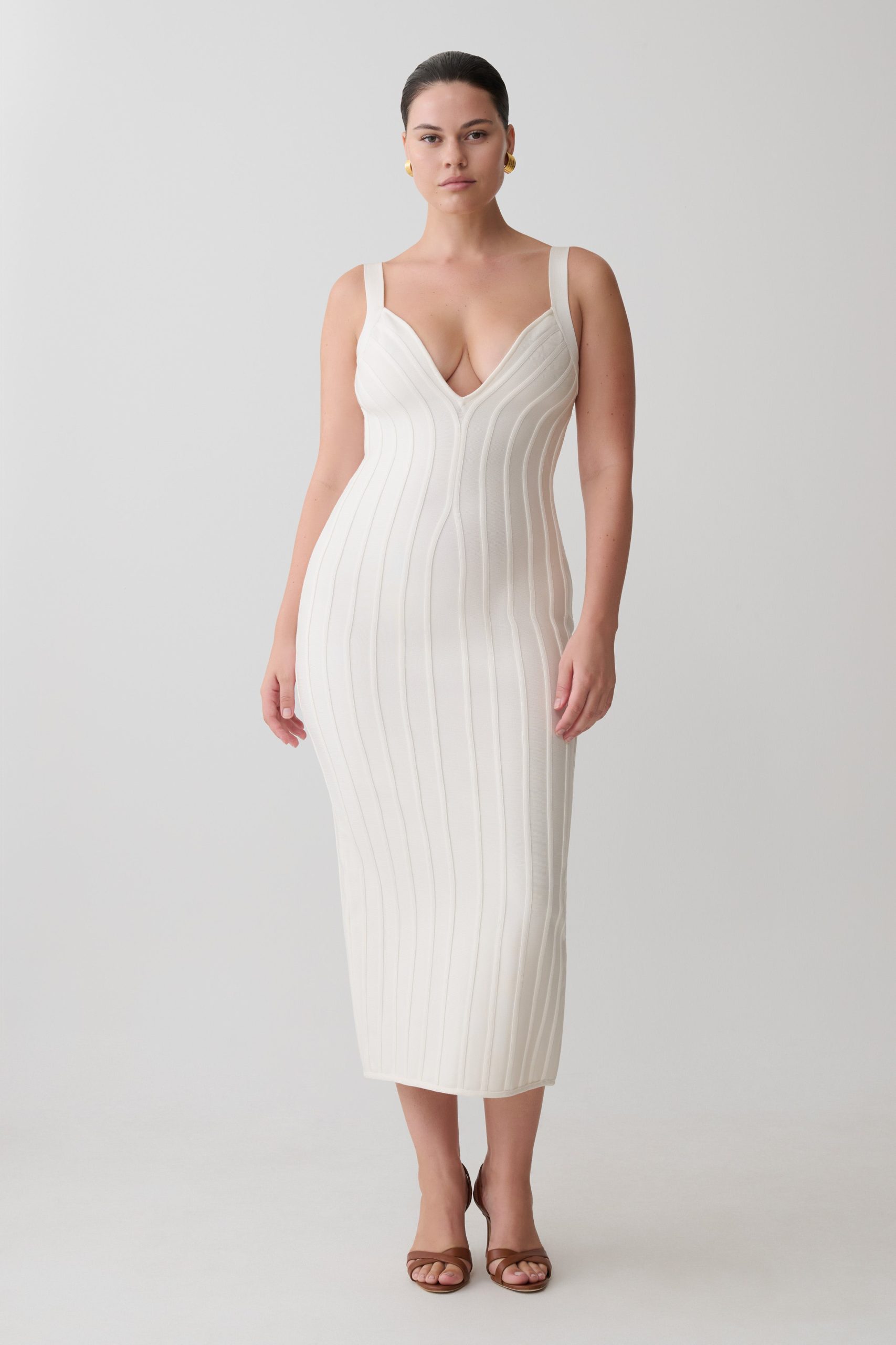 Gia Bandage Knit Midi Dress - Ivory