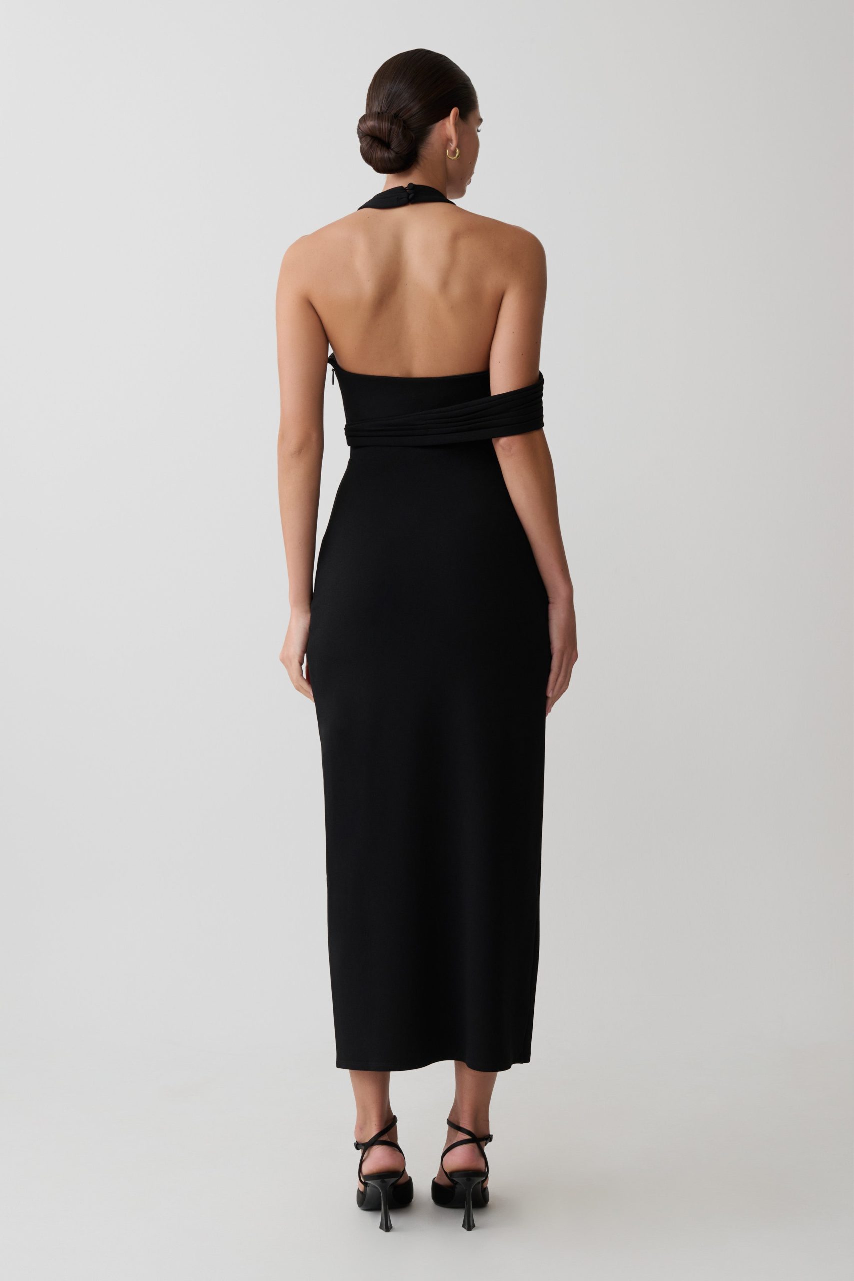 Sable Crossover Crepe Midi Dress - Black - Image 2