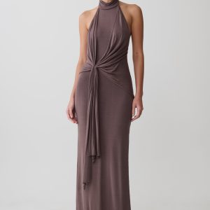Cindylou Halter Knit Maxi Dress - Peppercorn