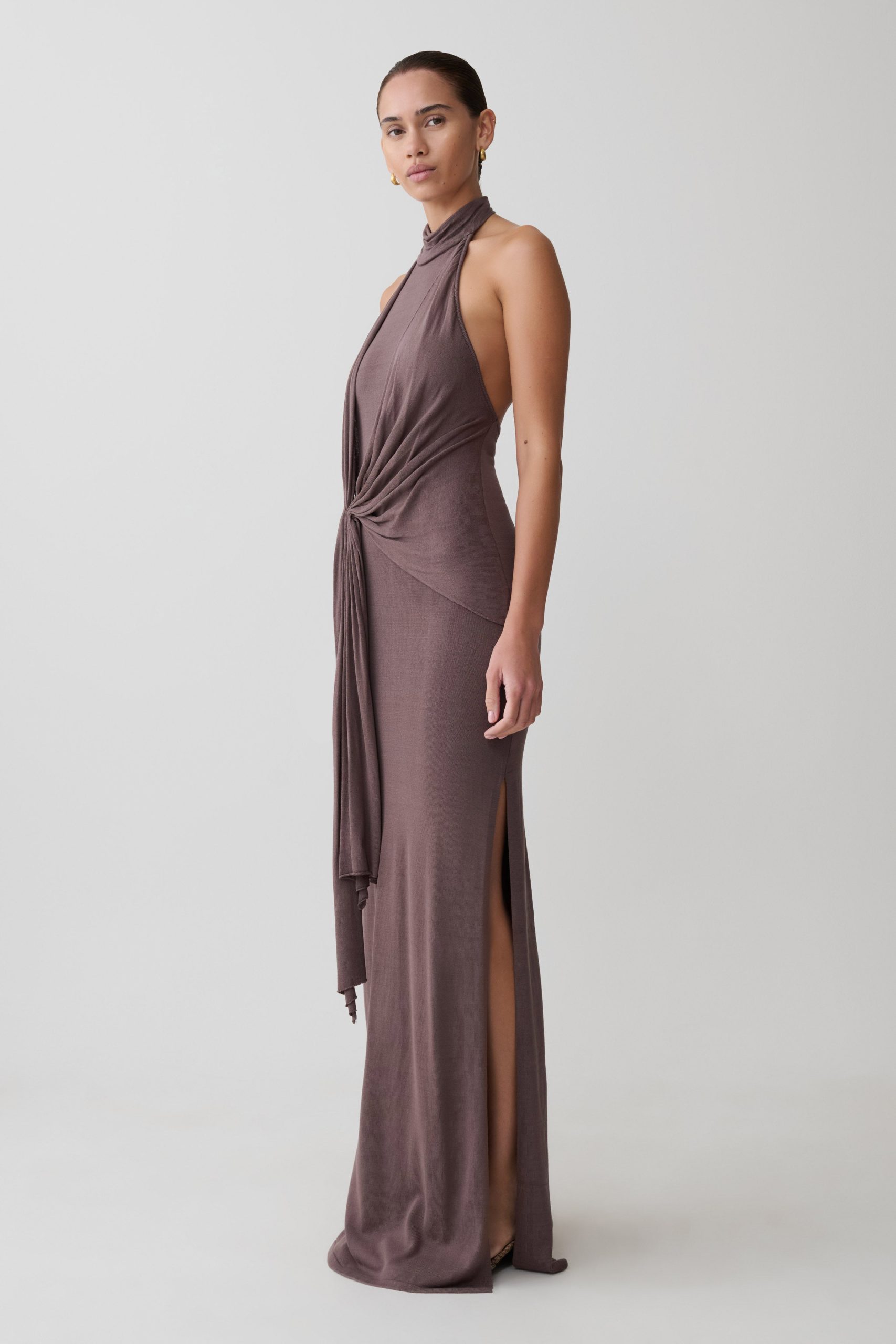 Cindylou Halter Knit Maxi Dress - Peppercorn - Image 5