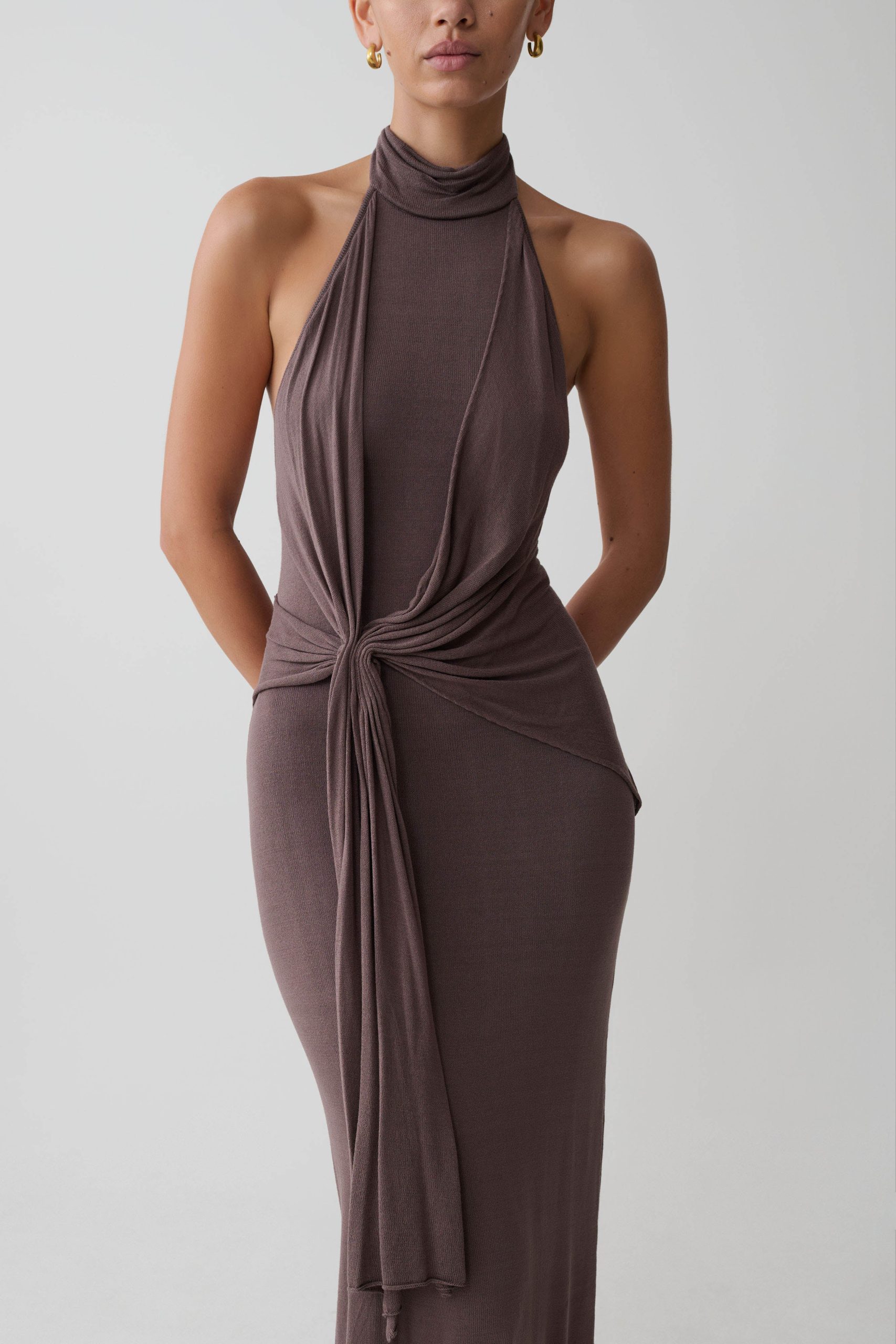 Cindylou Halter Knit Maxi Dress - Peppercorn - Image 2