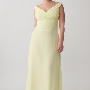 Mabel Off Shoulder Chiffon Maxi Dress - Lemon