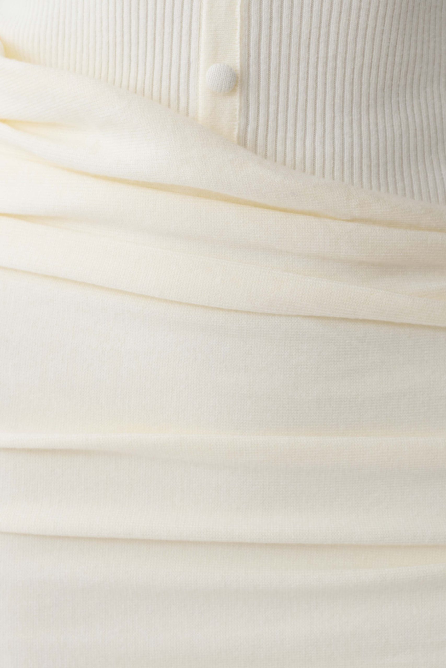 Agness Long Sleeve Button Up Knit Dress - Ivory - Image 7