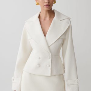 Elara Cropped Collared Jacket - Ivory