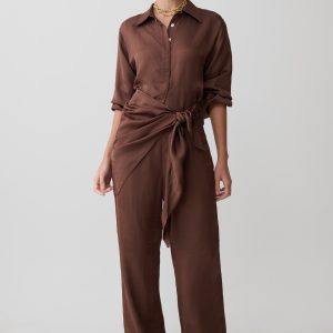 Gia Wrapped Tie Satin Pants - Chocolate