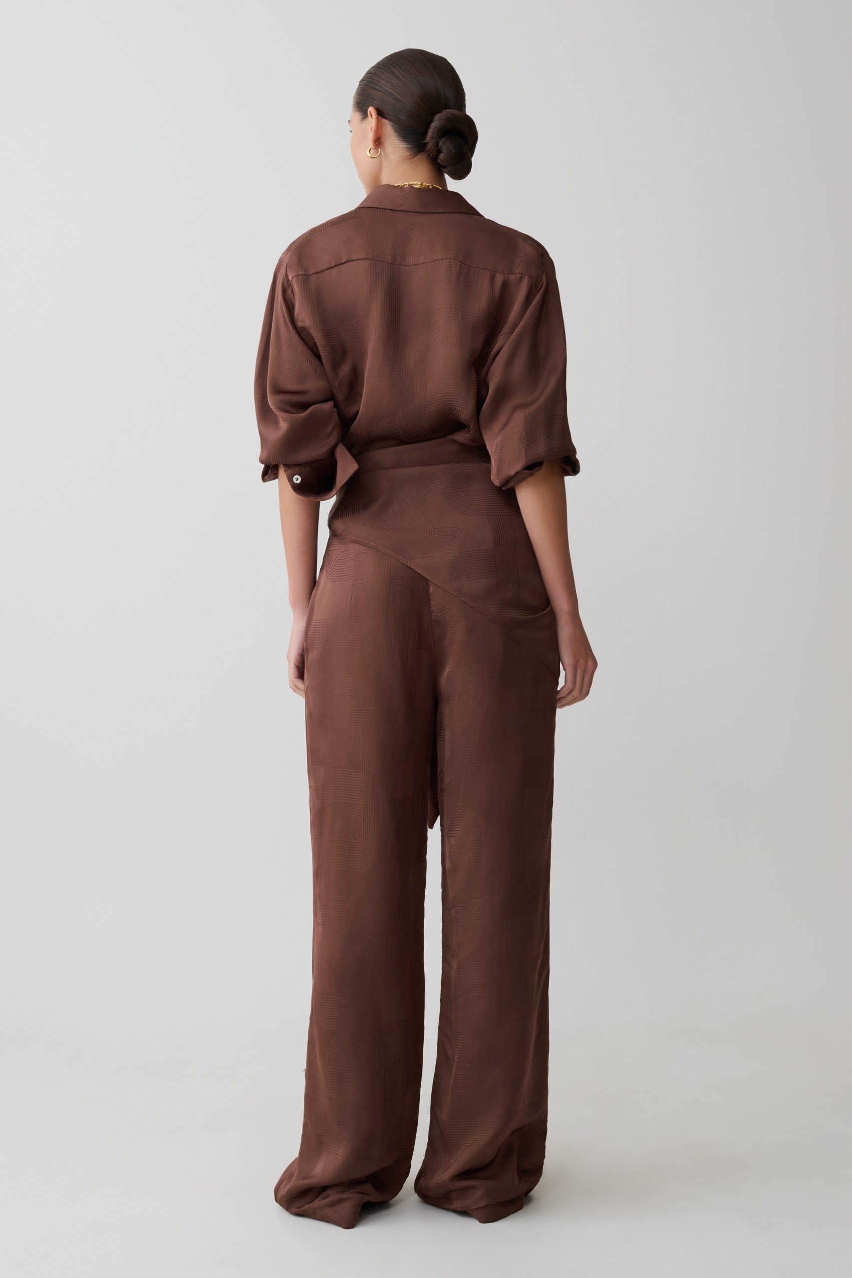 Gia Wrapped Tie Satin Pants - Chocolate - Image 2