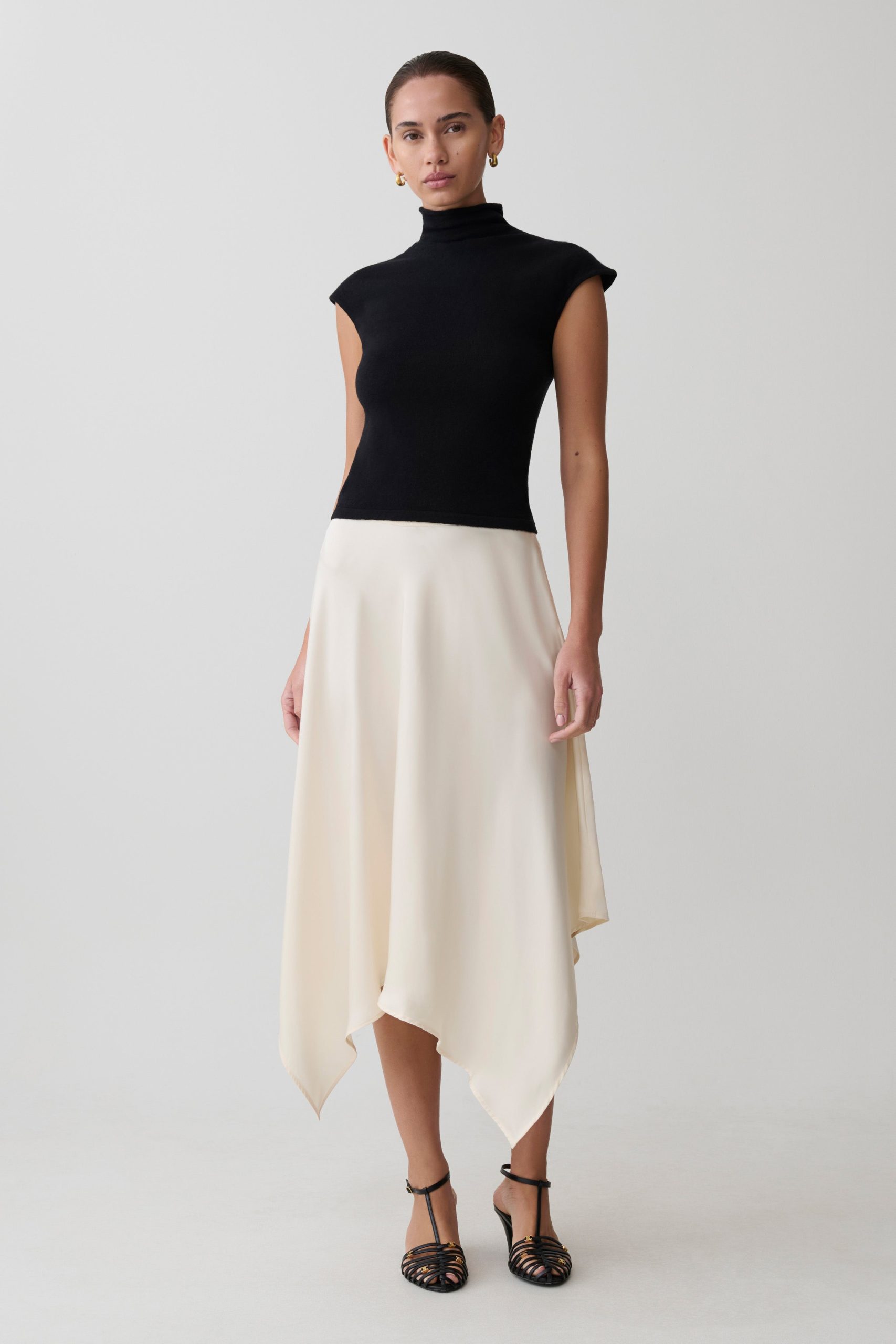 Coralie Asymmetric Satin Midi Skirt - Ivory - Image 2