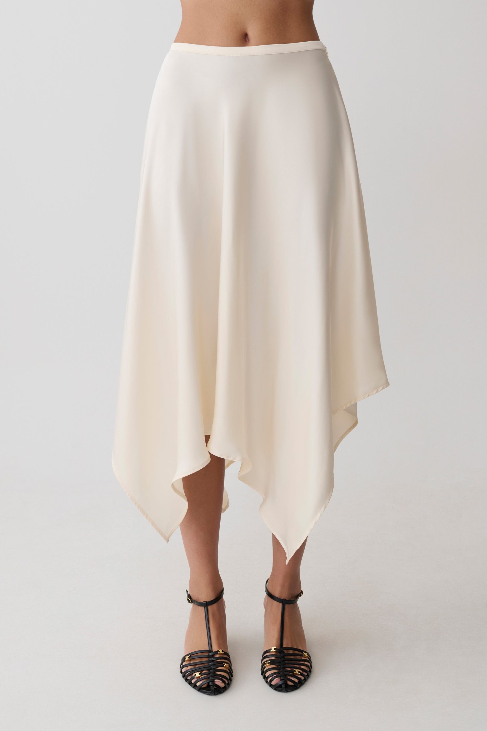 Coralie Asymmetric Satin Midi Skirt - Ivory - Image 7