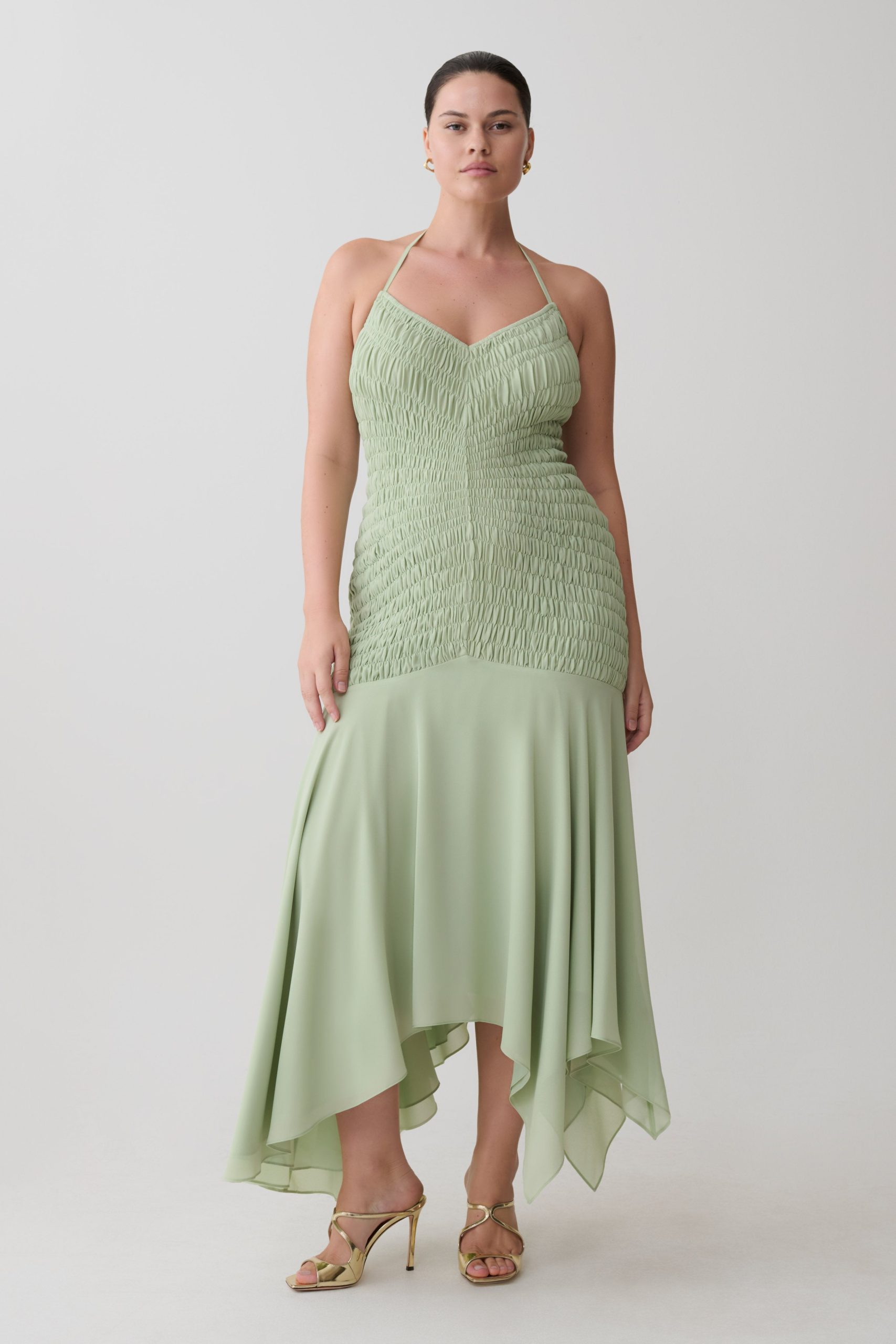 Evelyn Shirred Chiffon Maxi Dress - Sage - Image 8