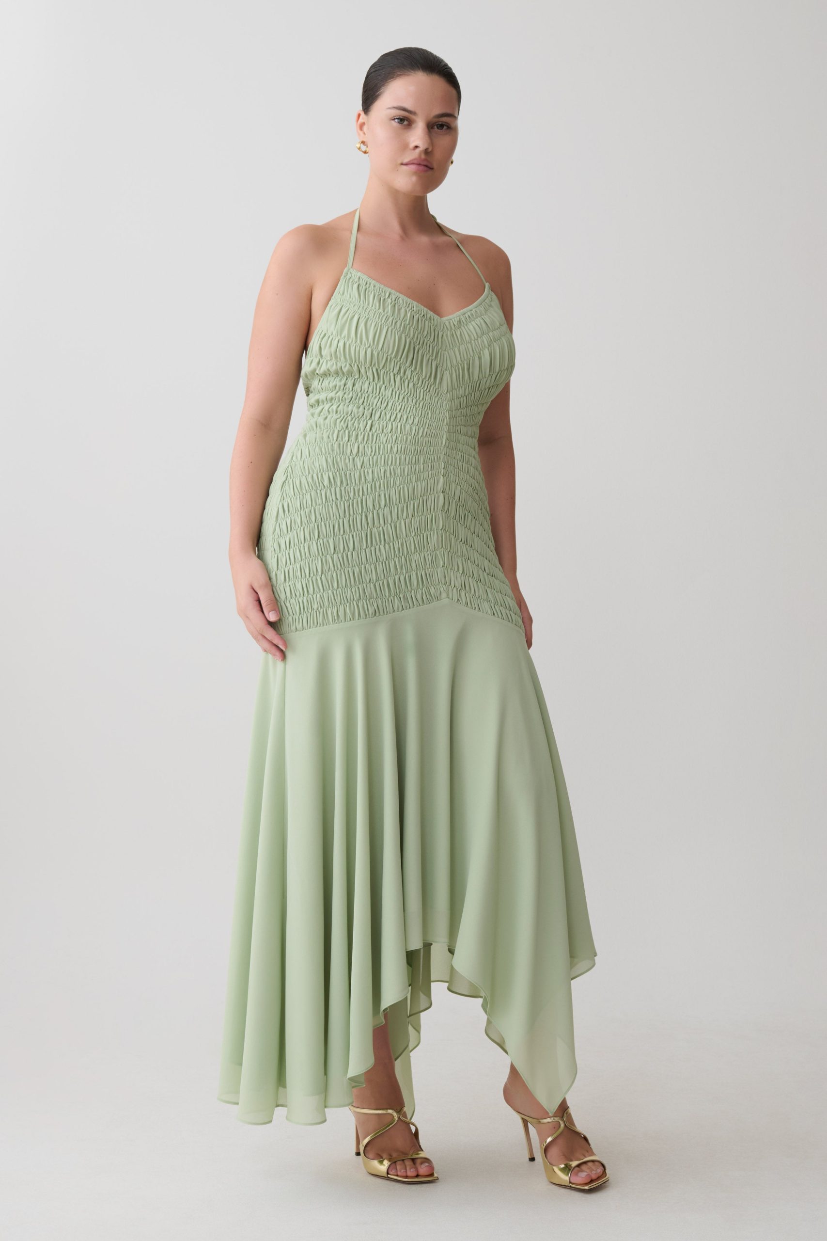 Evelyn Shirred Chiffon Maxi Dress - Sage - Image 6