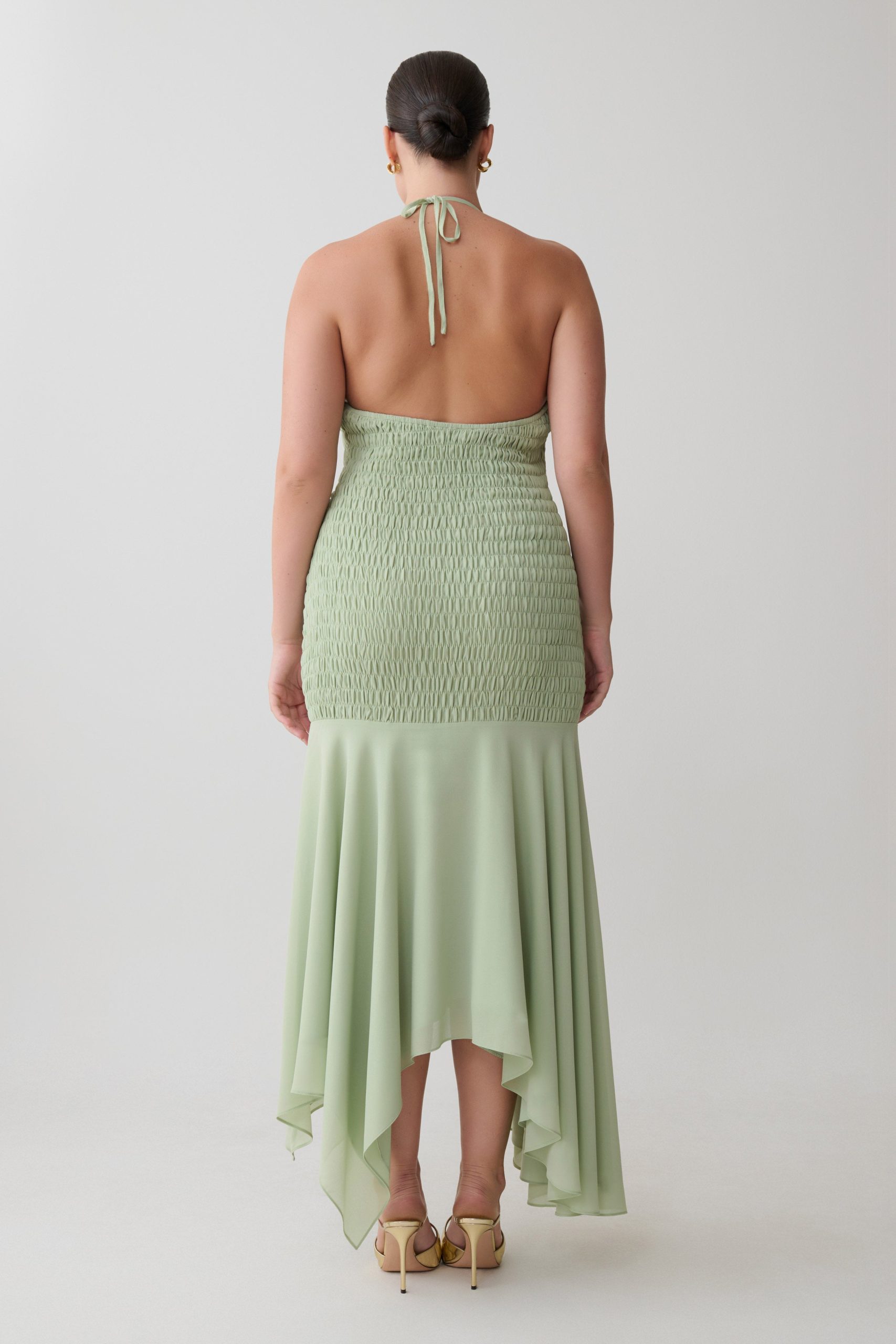 Evelyn Shirred Chiffon Maxi Dress - Sage - Image 7