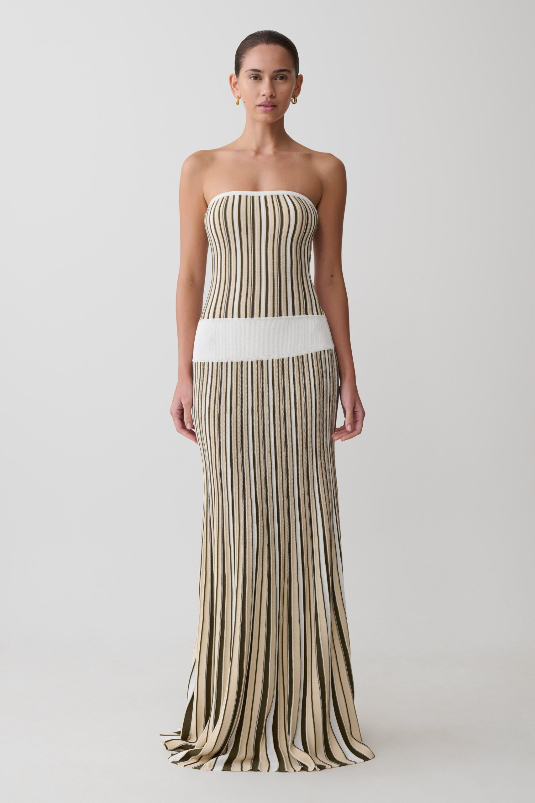 Joyce Stripe Maxi Knit Dress - Khaki/Ivory - Image 5