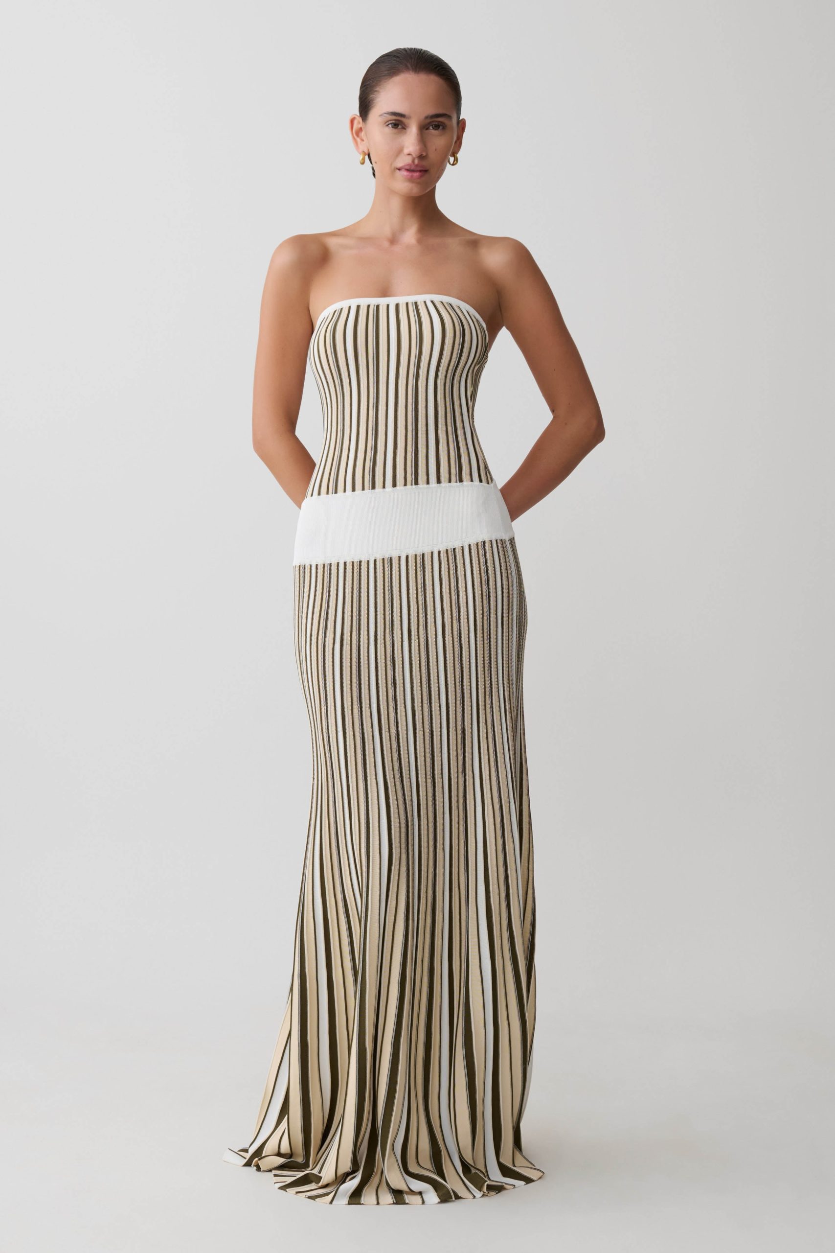 Joyce Stripe Maxi Knit Dress - Khaki/Ivory - Image 6