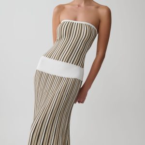 Joyce Stripe Maxi Knit Dress - Khaki/Ivory