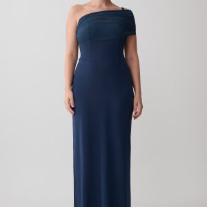 Hanh One Shoulder Mesh Maxi Dress - Ink Blue
