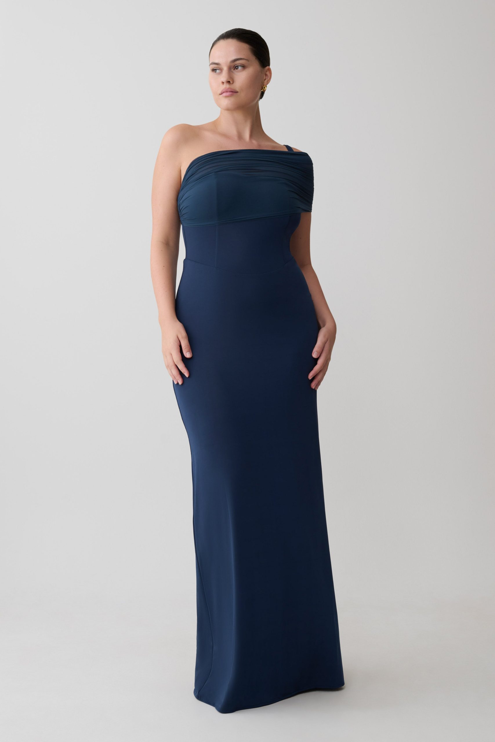 Hanh One Shoulder Mesh Maxi Dress - Ink Blue - Image 6