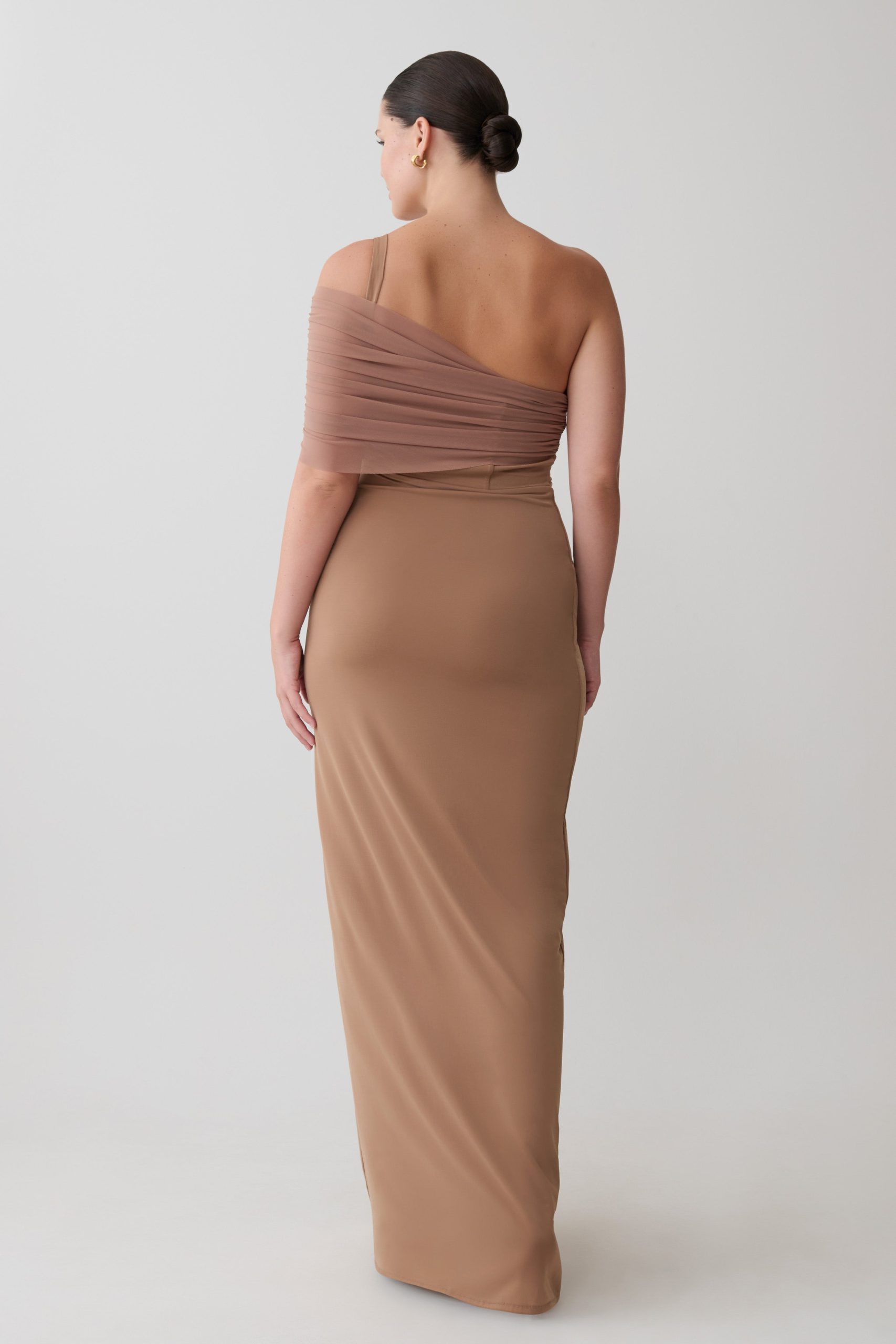 Hanh One Shoulder Mesh Maxi Dress - Tan - Image 2