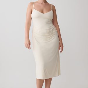 Vina Gathered Jersey Midi Dress - Ivory