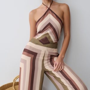 Thea Halter Chiffon Sleeveless Top - Multi Stripe