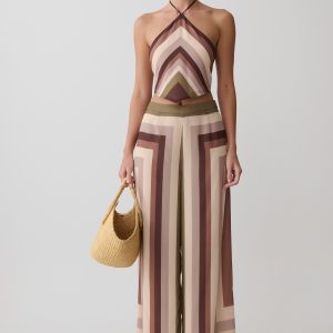 Rachel Chiffon Straight Leg Pants - Multi Stripe
