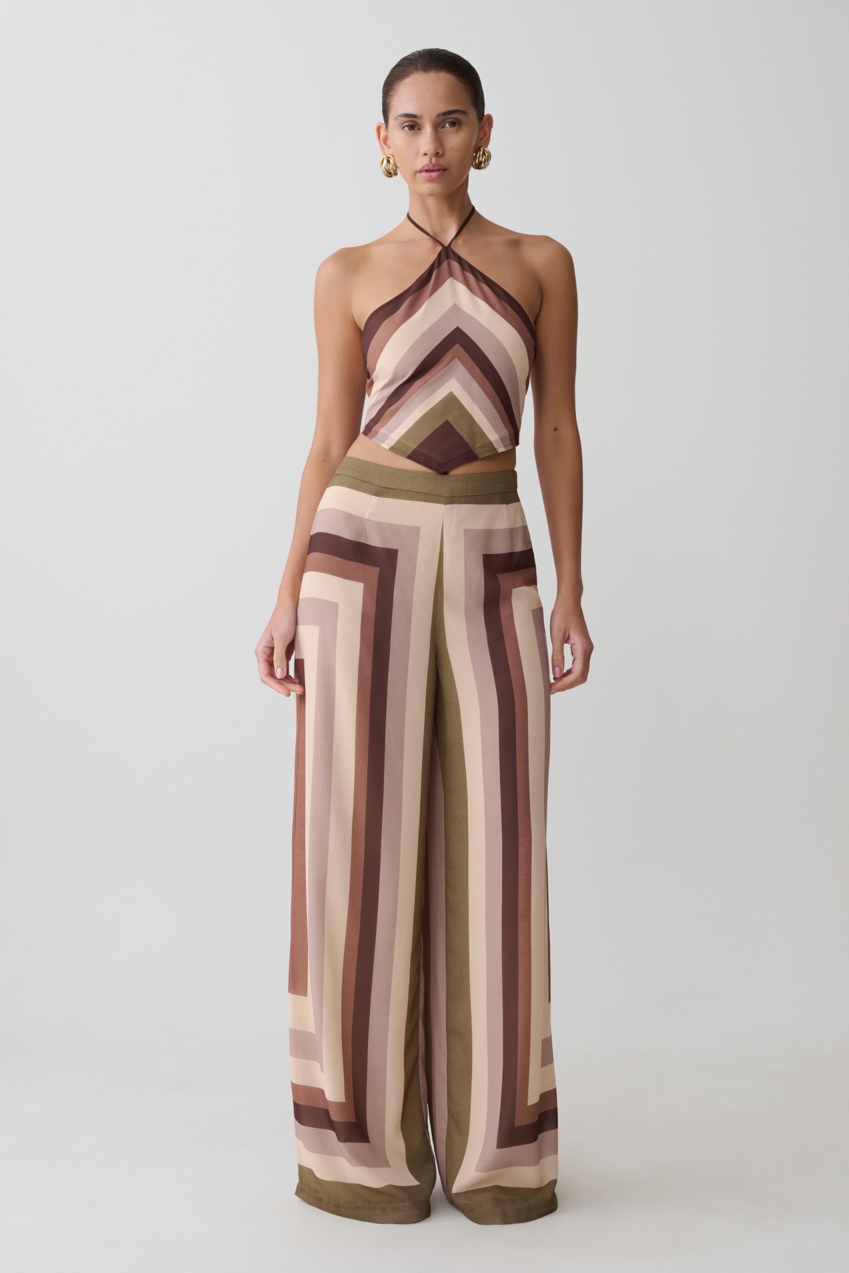 Thea Halter Chiffon Sleeveless Top - Multi Stripe - Image 6