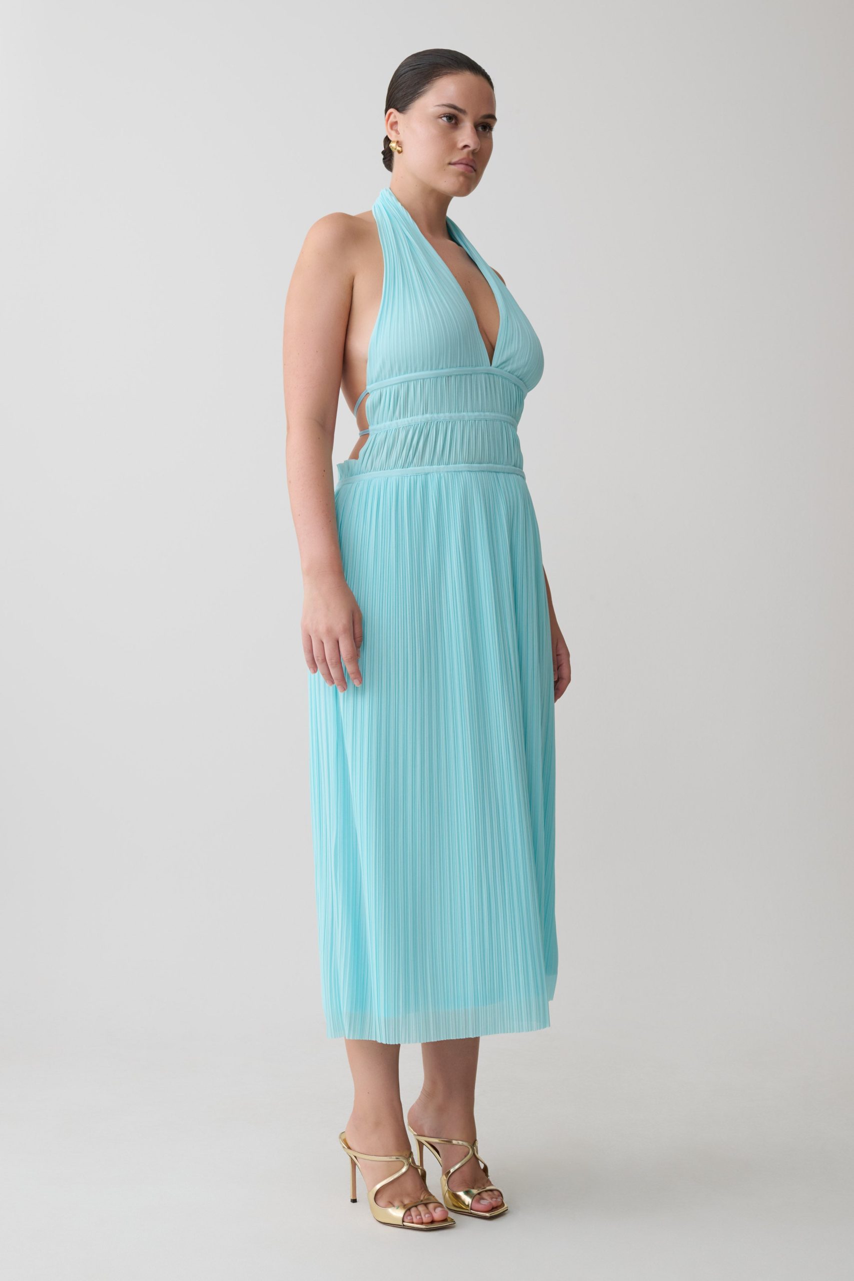Thien Cowl Halter Midi Dress - Blue - Image 9