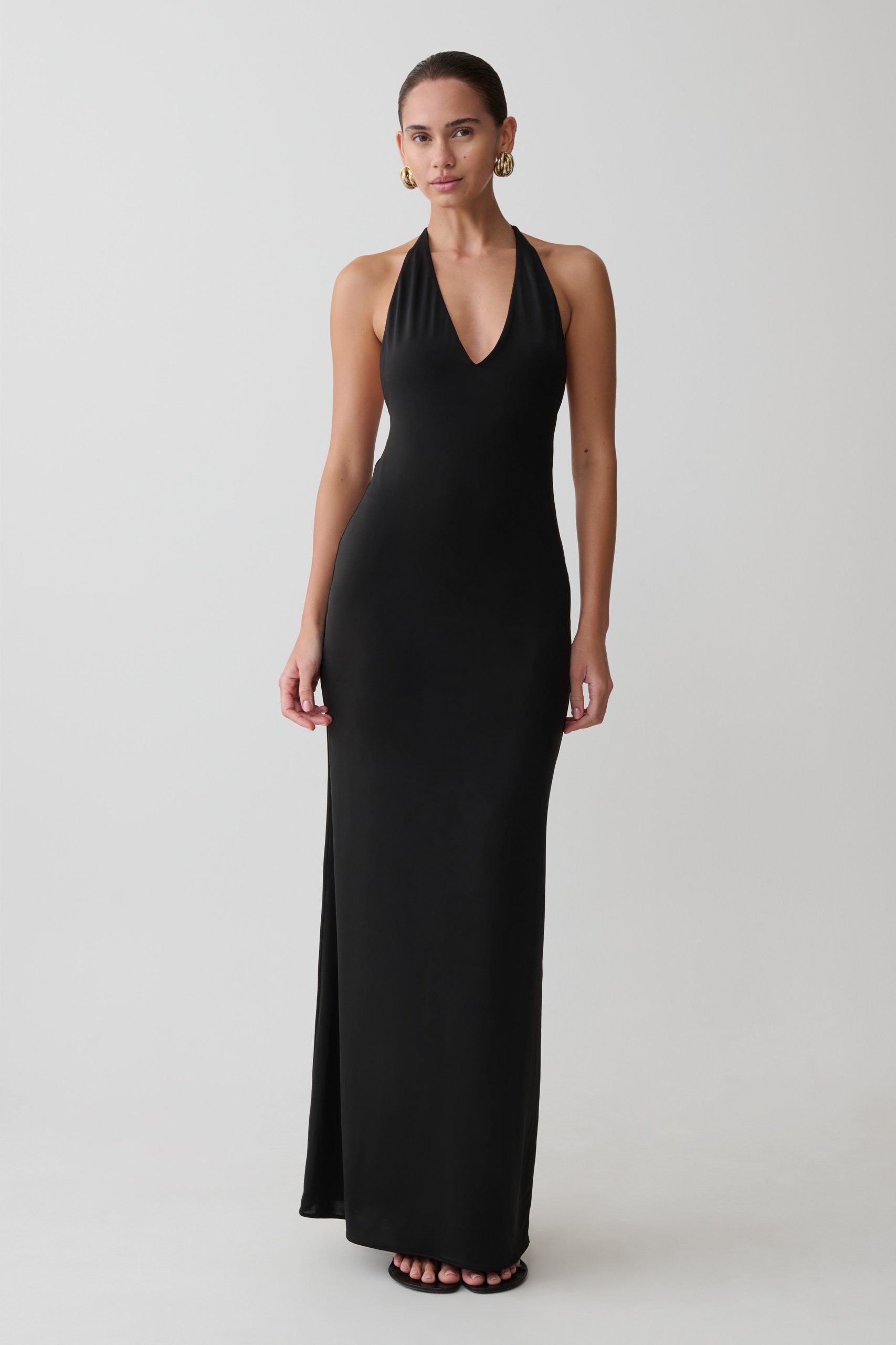Hana Slinky Plunge Maxi Dress - Black - Image 4