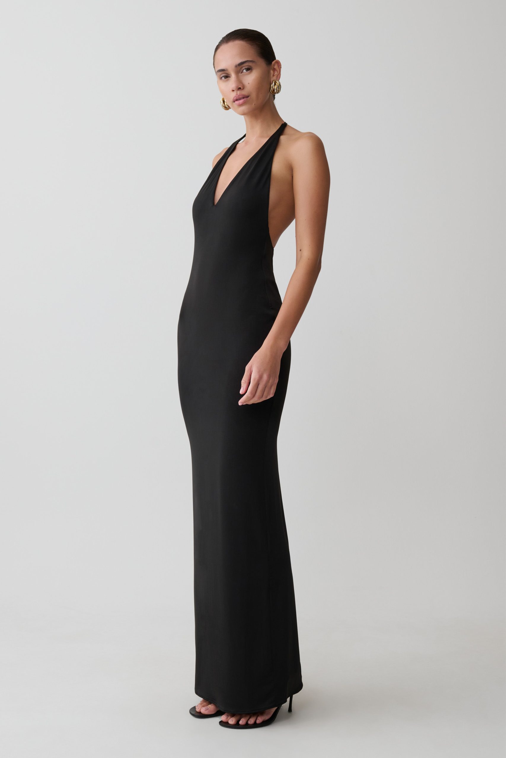 Hana Slinky Plunge Maxi Dress - Black - Image 3