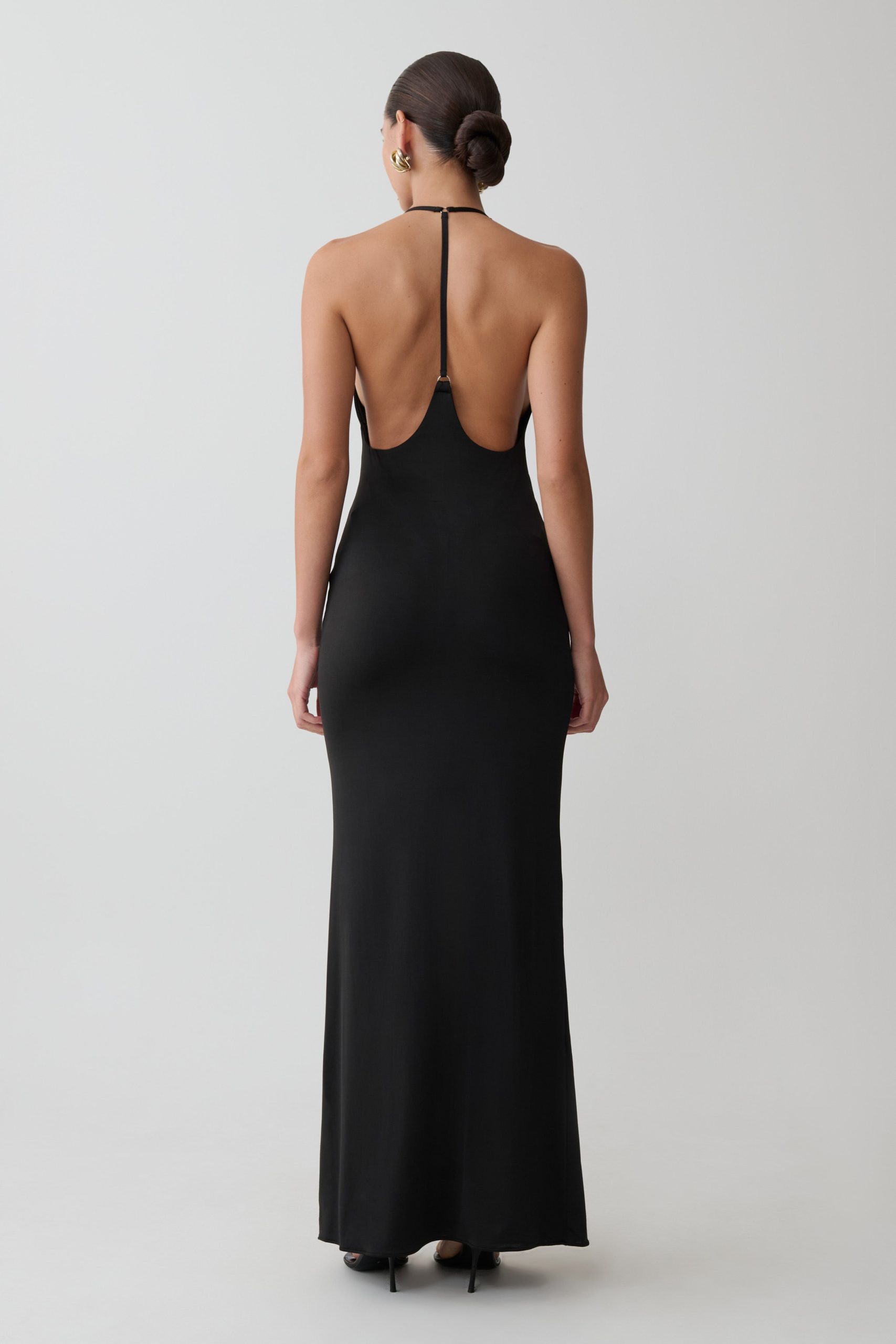 Hana Slinky Plunge Maxi Dress - Black - Image 2