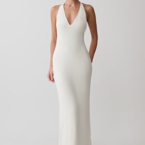 Hana Slinky Plunge Maxi Dress - Ivory