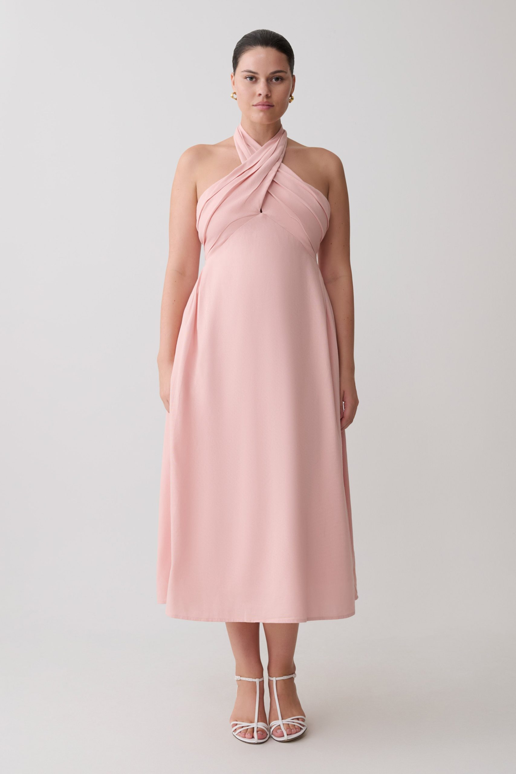 Rosie Linen Halter Midi Dress - Pink - Image 8