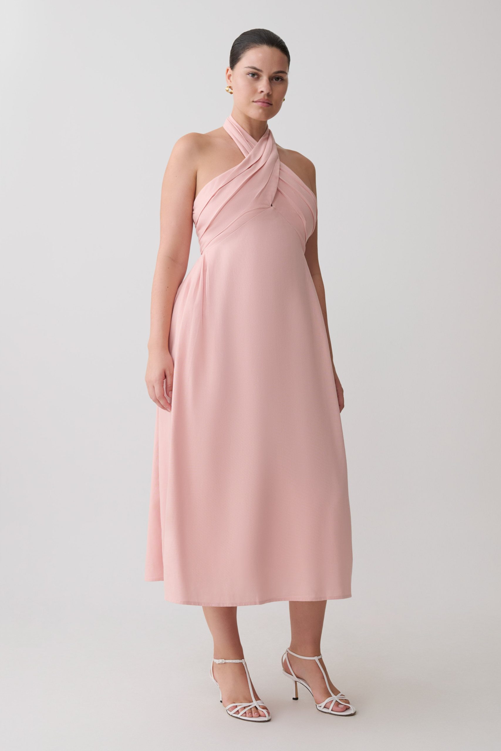 Rosie Linen Halter Midi Dress - Pink - Image 5