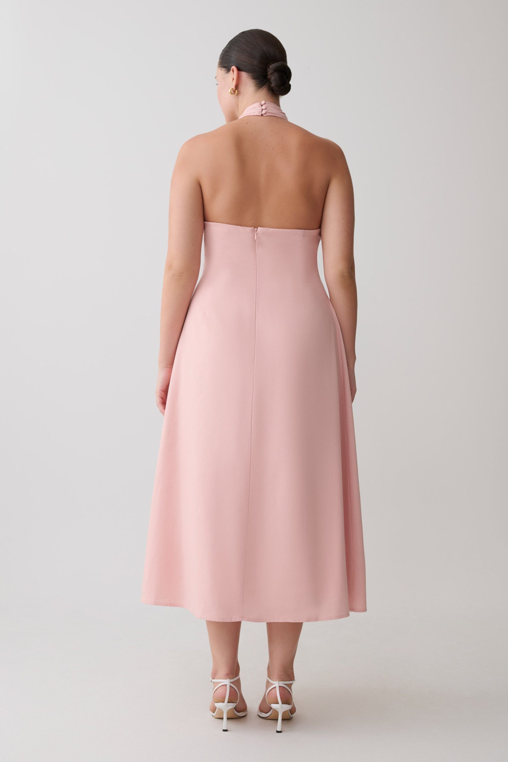 Rosie Linen Halter Midi Dress - Pink - Image 6