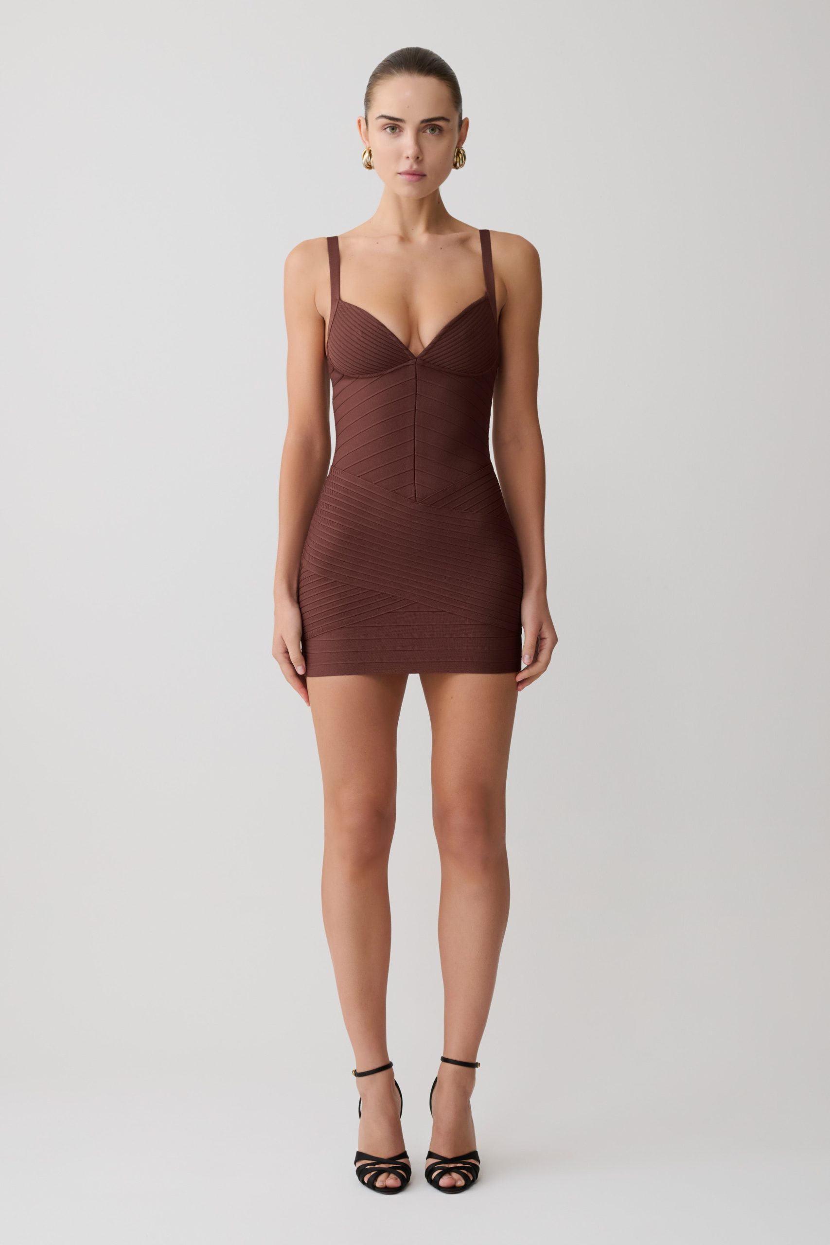 Maison Bandage Knit Mini Dress - Chocolate - Image 2