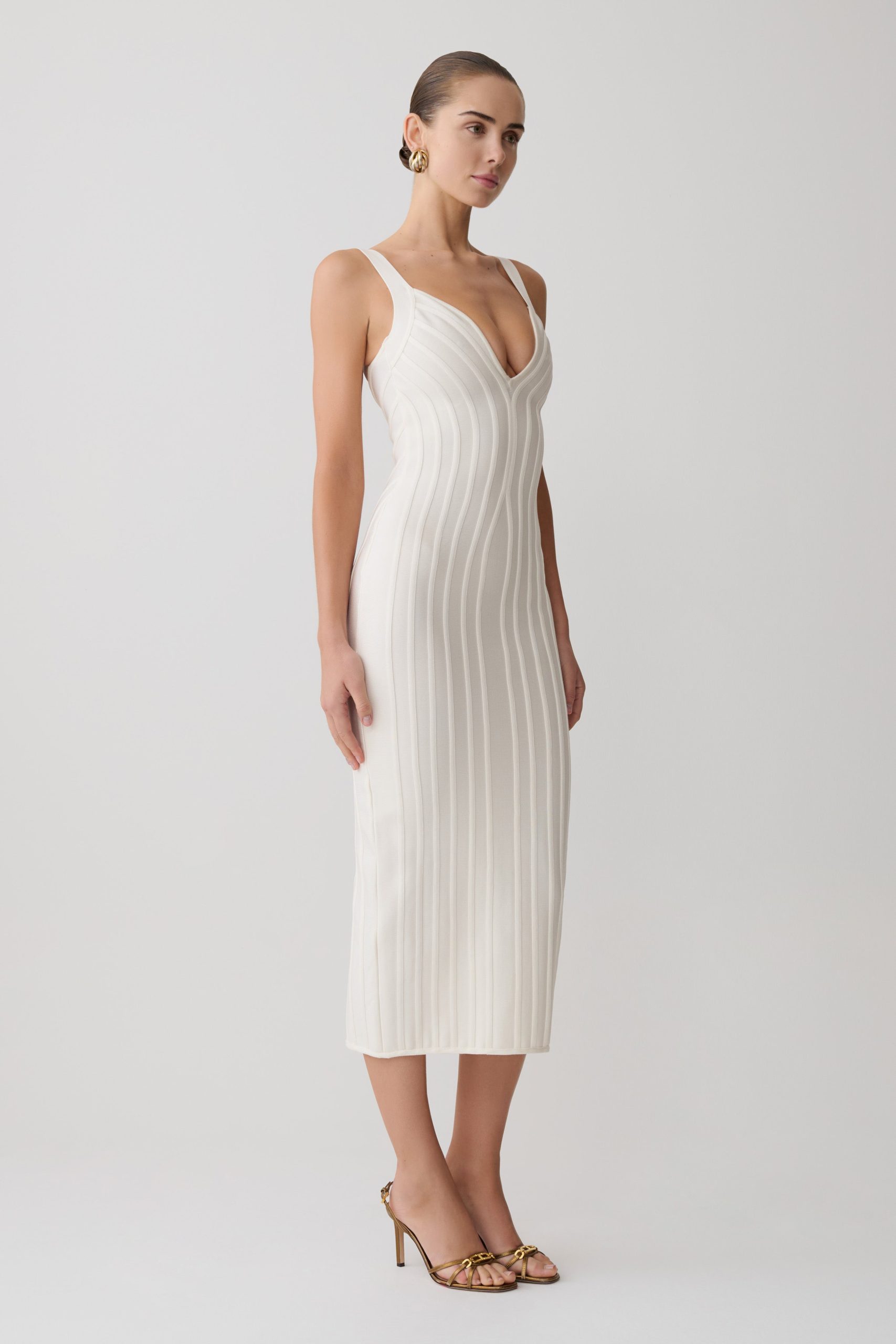 Gia Bandage Knit Midi Dress - Ivory - Image 2