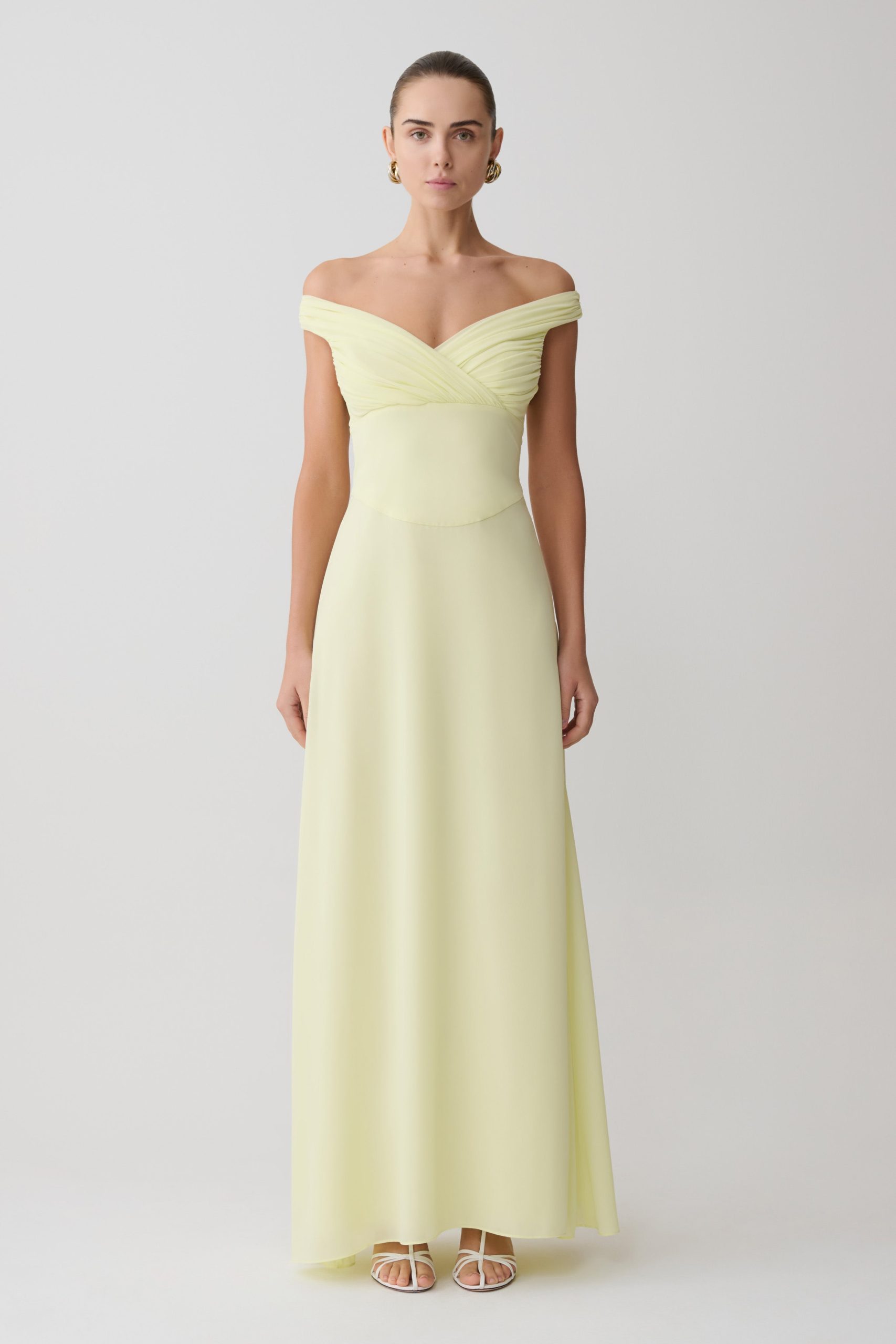 Mabel Off Shoulder Chiffon Maxi Dress - Lemon - Image 2