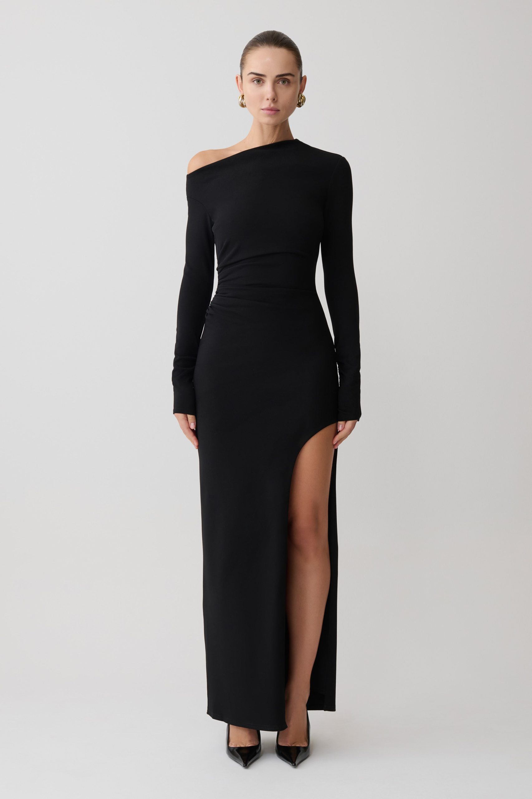 Thalyn Crepe Maxi Dress With Split - Black - Image 4
